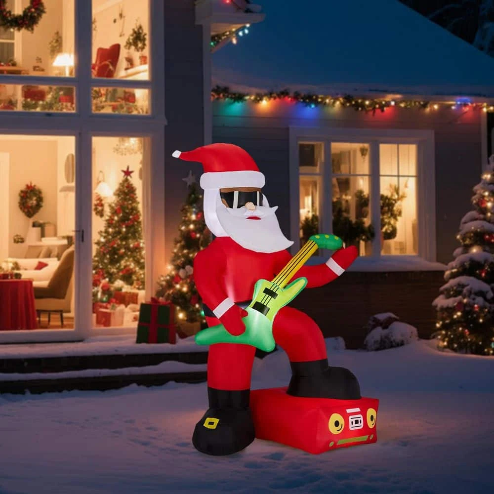 7.5 Ft. X 4.5 Ft. Lighted Black Santa Playing Electric Guitar Christmas Inflatable 2 7.5 Ft. X 4.5 Ft. Lighted Black Santa Playing Electric Guitar Christmas Inflatable - Image 2