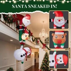 7.5 Ft. X 2.9 Ft. Pre-lit Hanging Santa Reindeer Snowman Christmas Inflatable -Northlight Shop karl home christmas inflatables k1g61000598 1f 1000
