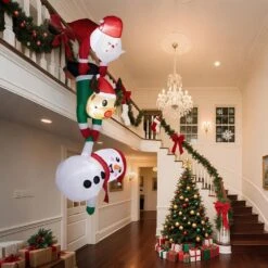 7.5 Ft. X 2.9 Ft. Pre-lit Hanging Santa Reindeer Snowman Christmas Inflatable -Northlight Shop karl home christmas inflatables k1g61000598 4f 1000