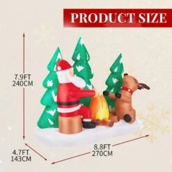 7.8 Ft. X 9 Ft. Pre-lit Santa With Reindeer By Campfire Christmas Inflatable -Northlight Shop karl home christmas inflatables k1g61000601 4f 1000