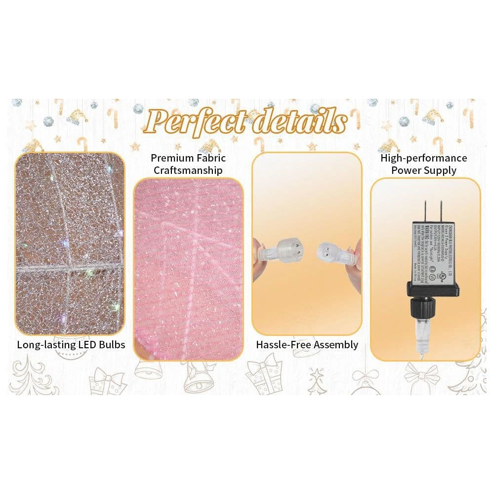 60 In. Silver Pre-Lit Artificial Christmas Wreath With Pink Bow And Multi-Color Lights 2 60 In. Silver Pre-Lit Artificial Christmas Wreath With Pink Bow And Multi-Color Lights - Image 2