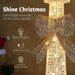 59 In. Outdoor Christmas Decoration Lamp Post With 10 Warm White LED Lights And Bowknot -Northlight Shop karl home christmas yard decorations k1g61000422 44 1000