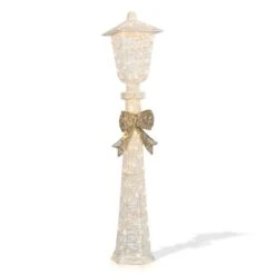 59 In. Outdoor Christmas Decoration Lamp Post With 10 Warm White LED Lights And Bowknot