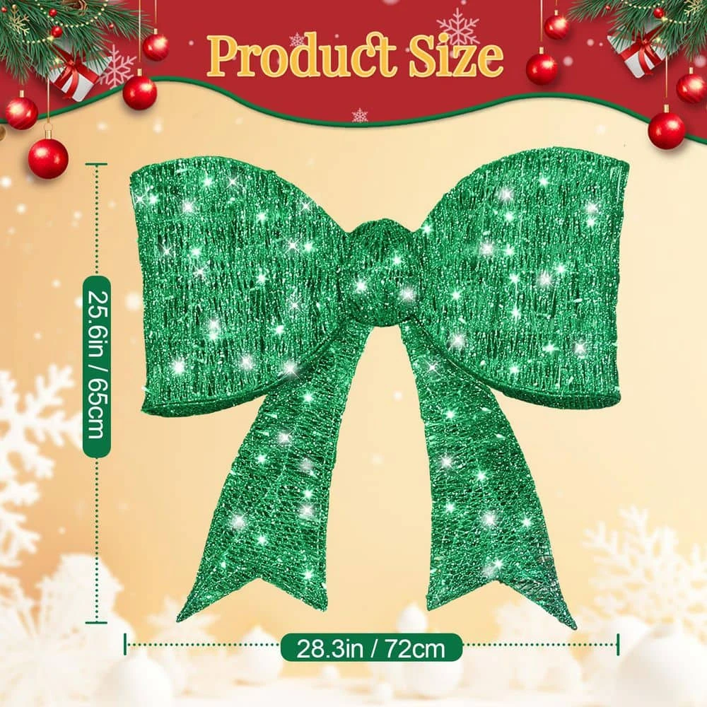 25 In. Green Pre-lit Outdoor Giant Bowknot Christmas Decoration 5 25 In. Green Pre-lit Outdoor Giant Bowknot Christmas Decoration - Image 5