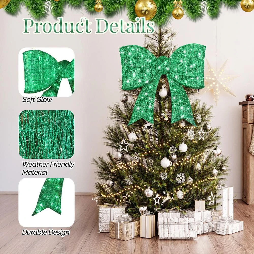 25 In. Green Pre-lit Outdoor Giant Bowknot Christmas Decoration 7 25 In. Green Pre-lit Outdoor Giant Bowknot Christmas Decoration - Image 7