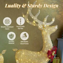 60 In. Set Of 3 Weather Proof Sparkling Gold Deer Family Christmas Yard Decor -Northlight Shop karl home christmas yard decorations k1g61000437 44 1000