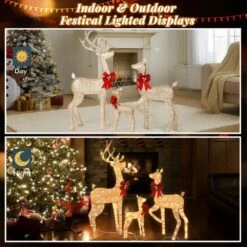 60 In. Set Of 3 Weather Proof Sparkling Gold Deer Family Christmas Yard Decor -Northlight Shop karl home christmas yard decorations k1g61000437 76 1000
