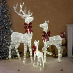 60 In. Set Of 3 Weather Proof Silver Sparkling Reindeer Family Christmas Yard Decor -Northlight Shop karl home christmas yard decorations k1g61000440 4f 1000