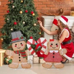 2PCS 24 In. Pre-lit Gingerbread Man 2D Christmas Decoration -Northlight Shop karl home christmas yard decorations k1g61000510 4f 1000