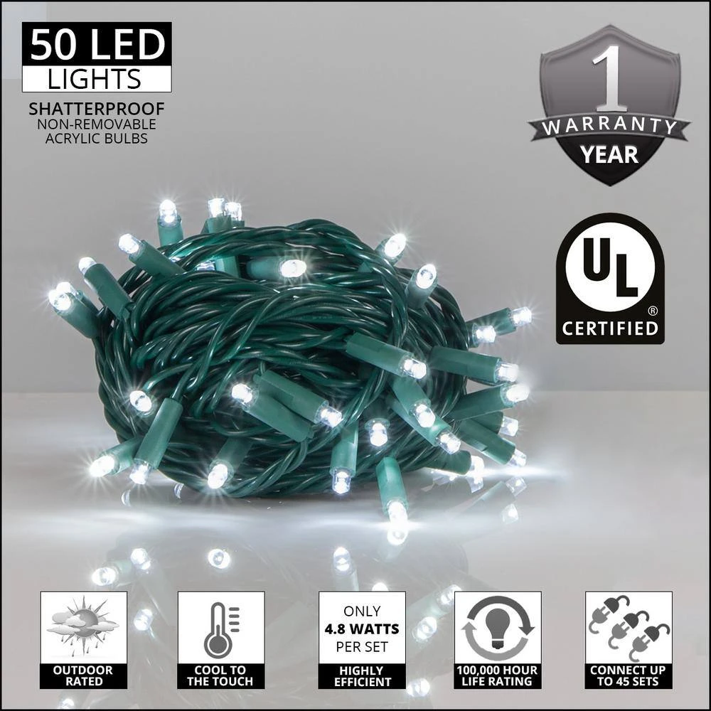 25 Ft. 50-Light Cool White 5 Mm LED Balled Mini Light Set 3 25 Ft. 50-Light Cool White 5 Mm LED Balled Mini Light Set - Image 3