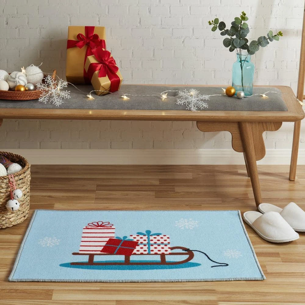 Christmas Sleigh Light Blue 2 Ft. X 3 Ft. Polyester Rectangle Indoor Scatter Rug 5 Christmas Sleigh Light Blue 2 Ft. X 3 Ft. Polyester Rectangle Indoor Scatter Rug - Image 5
