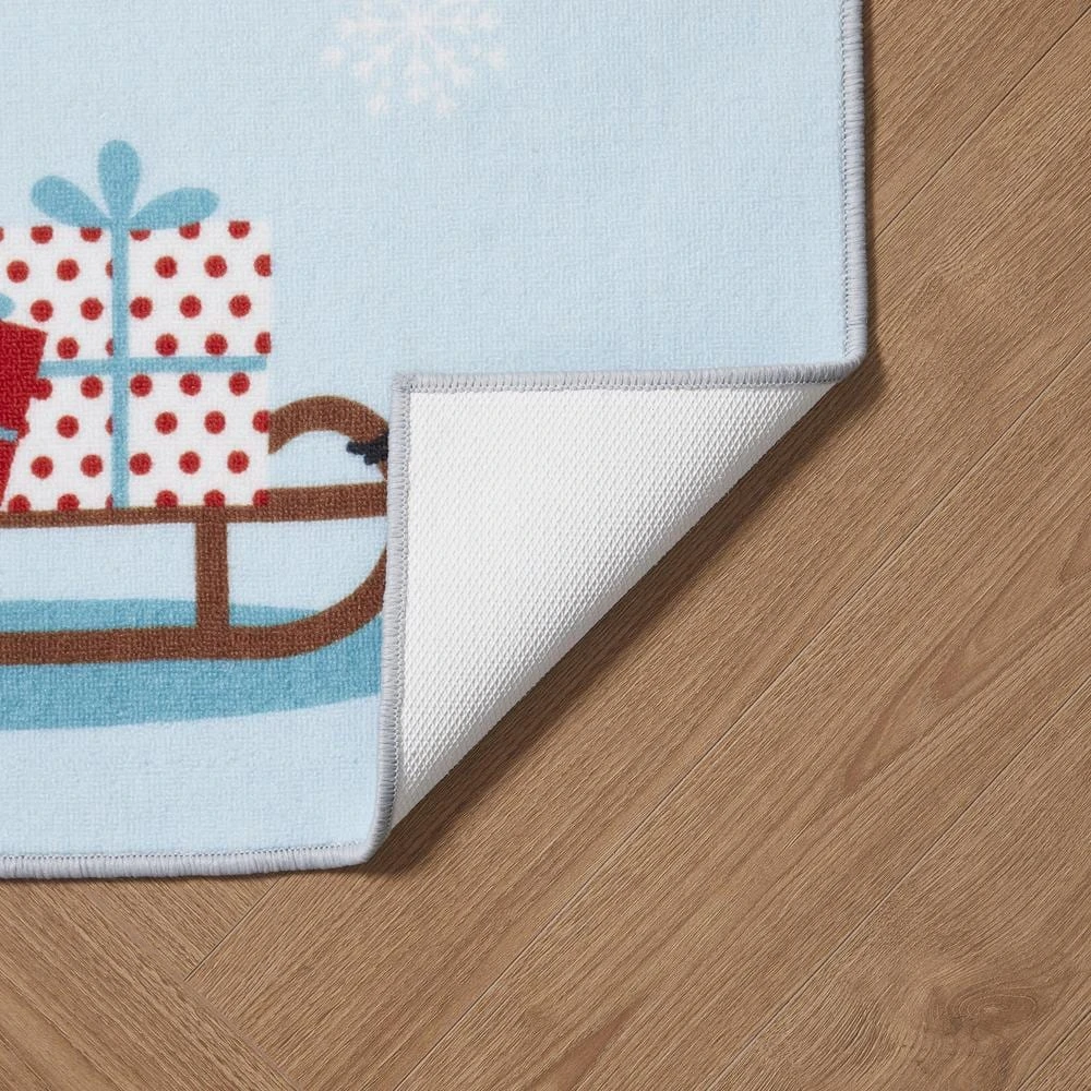 Christmas Sleigh Light Blue 2 Ft. X 3 Ft. Polyester Rectangle Indoor Scatter Rug 3 Christmas Sleigh Light Blue 2 Ft. X 3 Ft. Polyester Rectangle Indoor Scatter Rug - Image 3