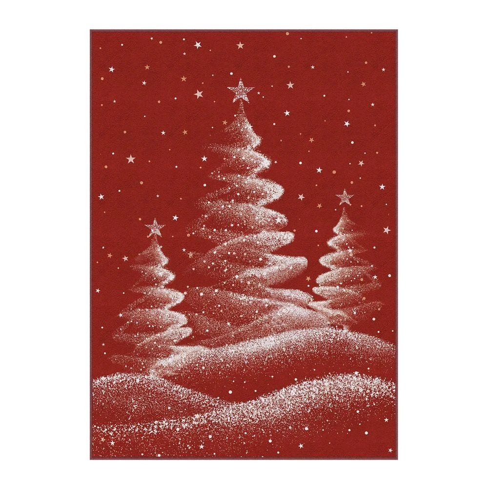 Christmas 4 Ft. X 6 Ft. Red Halo Christmas Trees Area Rug 1 Christmas 4 Ft. X 6 Ft. Red Halo Christmas Trees Area Rug