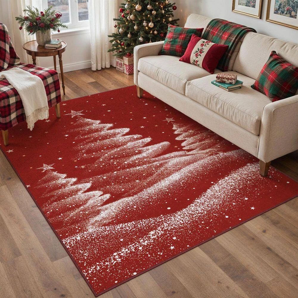 Christmas 4 Ft. X 6 Ft. Red Halo Christmas Trees Area Rug 2 Christmas 4 Ft. X 6 Ft. Red Halo Christmas Trees Area Rug - Image 2