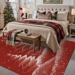 Christmas 5 Ft. X 7 Ft. Red Halo Christmas Trees Area Rug -Northlight Shop light red haiimeid christmas doormats x25iu0103h 157 40 1000