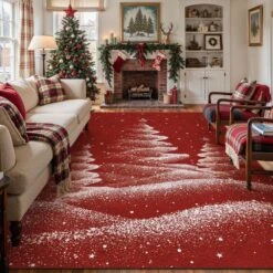 Christmas 9 Ft. X 12 Ft. Red Halo Christmas Trees Area Rug -Northlight Shop light red haiimeid christmas doormats x25iu0103h 191 40 1000