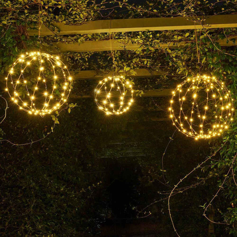 12 IN+16IN+20IN 248LED Light Ball Path Lights White Sphere Light Fold Flat Metal Frame Indoor Outdoor Waterproof, Brown 2 12 IN+16IN+20IN 248LED Light Ball Path Lights White Sphere Light Fold Flat Metal Frame Indoor Outdoor Waterproof, Brown - Image 2