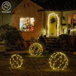 12 IN+16IN+20IN 248LED Light Ball Pathway Lights White Sphere Light Fold Flat Metal Frame Indoor Outdoor Waterproof 9 12 IN+16IN+20IN 248LED Light Ball Pathway Lights White Sphere Light Fold Flat Metal Frame Indoor Outdoor Waterproof -Northlight Shop lightshare christmas pathway lights jytjq w 1f 1000