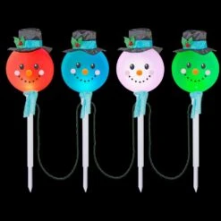 25.20 In. Color Changing Snowman Pathway Stakes (Set Of 4)