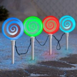 18.11 In. Color Changing Pathway Peppermint Stakes (Set Of 4) -Northlight Shop lightshow christmas pathway lights 34986 31 1000