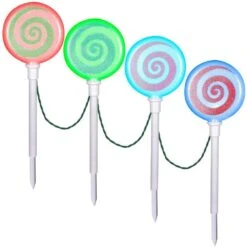 18.11 In. Color Changing Pathway Peppermint Stakes (Set Of 4) -Northlight Shop lightshow christmas pathway lights 34986 a0 1000