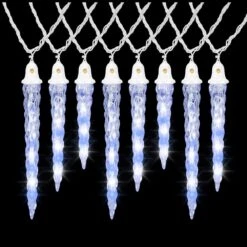 11 In. X 9 In. X 7 In. 8-Light LED Icy Blue/White Christmas Shooting Star Icicle Light String