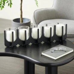 Black Wood Hurricane 5 Slot Candle Holder -Northlight Shop litton lane christmas candles 047008 31 1000