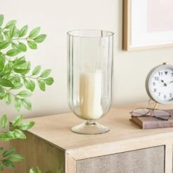 Clear Glass Ribbed Fluted Candle Holder With Elevated Base -Northlight Shop litton lane christmas candles 047335 77 1000
