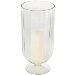 Clear Glass Ribbed Fluted Candle Holder With Elevated Base -Northlight Shop litton lane christmas candles 047335 e1 1000