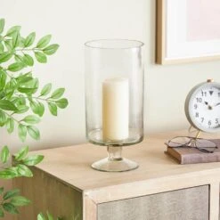 Clear Glass Candle Holder With Elevated Base -Northlight Shop litton lane christmas candles 047339 31 1000