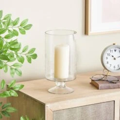 Clear Glass Wide Candle Holder With Elevated Base 12 Clear Glass Wide Candle Holder With Elevated Base -Northlight Shop litton lane christmas candles 047340 77 1000