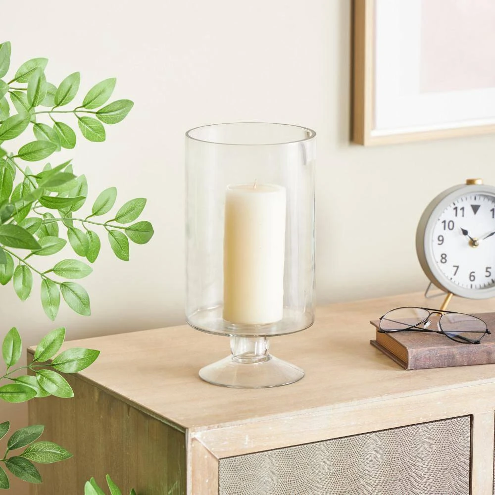 Clear Glass Wide Candle Holder With Elevated Base 5 Clear Glass Wide Candle Holder With Elevated Base - Image 5