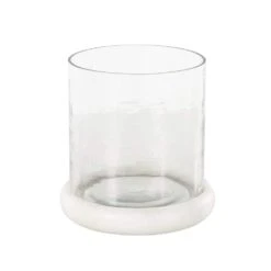 Clear Glass Pillar Candle Holder With White Marble Base