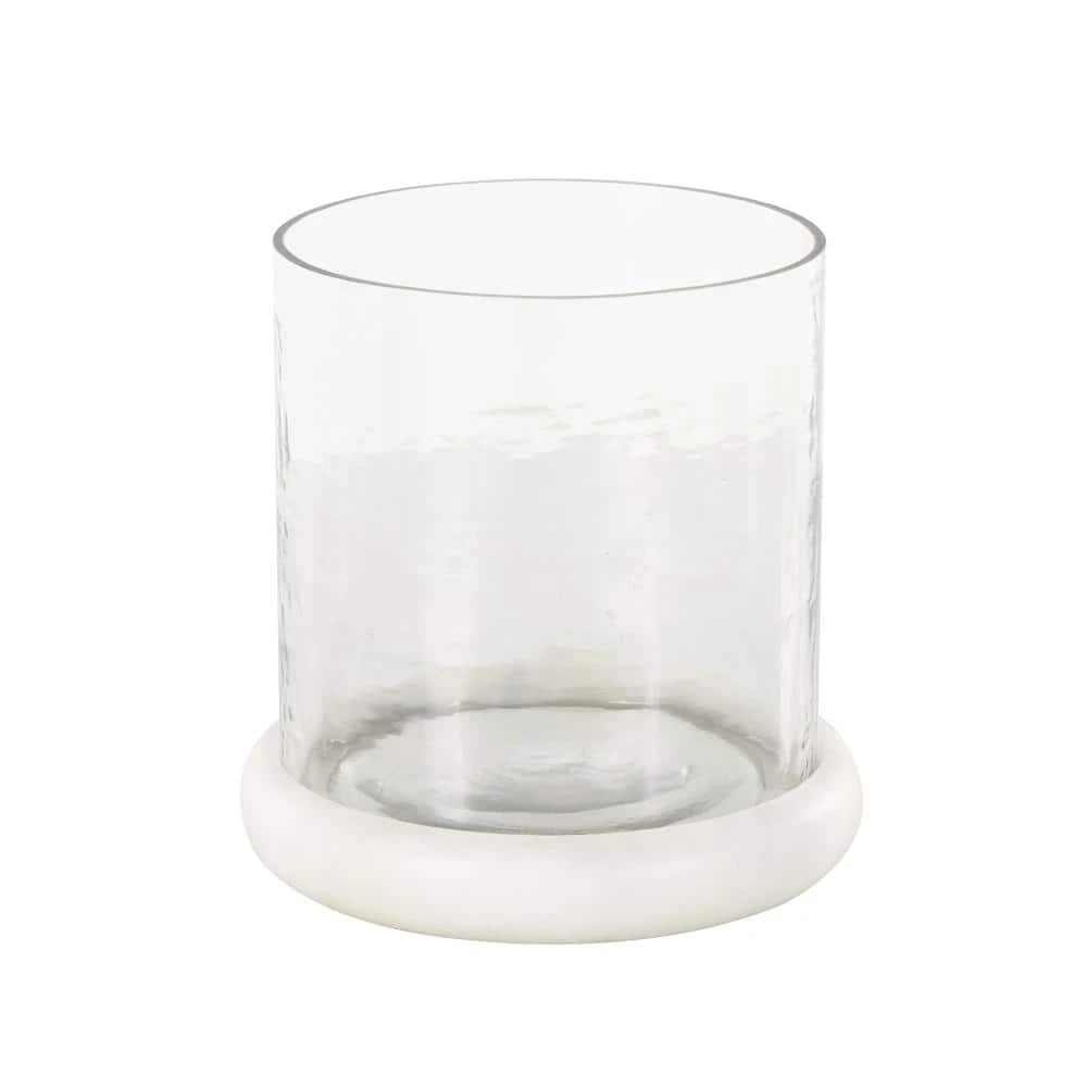 Clear Glass Pillar Candle Holder With White Marble Base 1 Clear Glass Pillar Candle Holder With White Marble Base