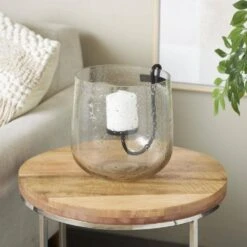 Clear Glass Candle Holder With Black Metal Accents And Brown Speckles -Northlight Shop litton lane christmas candles 047383 31 1000