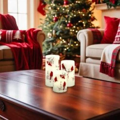 6 In. Battery Operated Wax Candles With Cardinal Design-Set Of 3 11 6 In. Battery Operated Wax Candles With Cardinal Design-Set Of 3 -Northlight Shop lumabase christmas candles 74203 44 1000