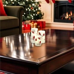 6 In. Battery Operated Wax Candles With Cardinal Design-Set Of 3 9 6 In. Battery Operated Wax Candles With Cardinal Design-Set Of 3 -Northlight Shop lumabase christmas candles 74203 4f 1000