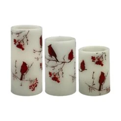 6 In. Battery Operated Wax Candles With Cardinal Design-Set Of 3 8 6 In. Battery Operated Wax Candles With Cardinal Design-Set Of 3 -Northlight Shop lumabase christmas candles 74203 c3 1000