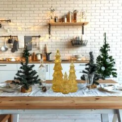 13 In. Battery Operated Gold Trees-Set Of 3 -Northlight Shop lumabase christmas centerpieces 12003 1f 1000