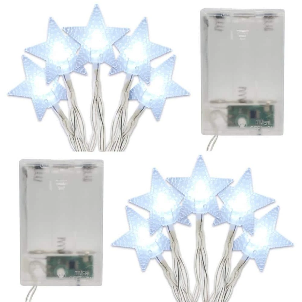 Battery Operated LED White String Lights - Star (Set Of 2) 1 Battery Operated LED White String Lights - Star (Set Of 2)