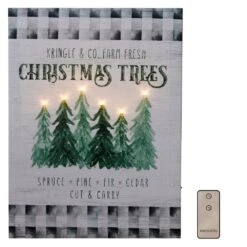 16 In. Battery Operated Lighted Wall Art With Remote Control - Holiday Tree Farm