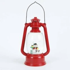 Holiday Snowman In Farmhouse LED Red Lantern