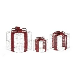 Indoor/Outdoor Lighted Christmas Holiday Presents Decoration With Remote (Set Of 3) -Northlight Shop luxenhome christmas figurines whhd1421 1d 1000