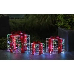 Indoor/Outdoor Lighted Christmas Holiday Presents Decoration With Remote (Set Of 3) -Northlight Shop luxenhome christmas figurines whhd1421 31 1000