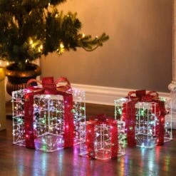 Indoor/Outdoor Lighted Christmas Holiday Presents Decoration With Remote (Set Of 3) -Northlight Shop luxenhome christmas figurines whhd1421 c3 1000