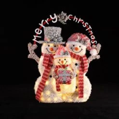 44.4 In. H Merry Christmas Snowman Trio Holiday Decoration With Battery Operated Lights -Northlight Shop luxenhome christmas yard decorations whhd2043 1f 1000