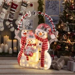 44.4 In. H Merry Christmas Snowman Trio Holiday Decoration With Battery Operated Lights -Northlight Shop luxenhome christmas yard decorations whhd2043 31 1000