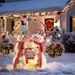 44.4 In. H Merry Christmas Snowman Trio Holiday Decoration With Battery Operated Lights -Northlight Shop luxenhome christmas yard decorations whhd2043 c3 1000