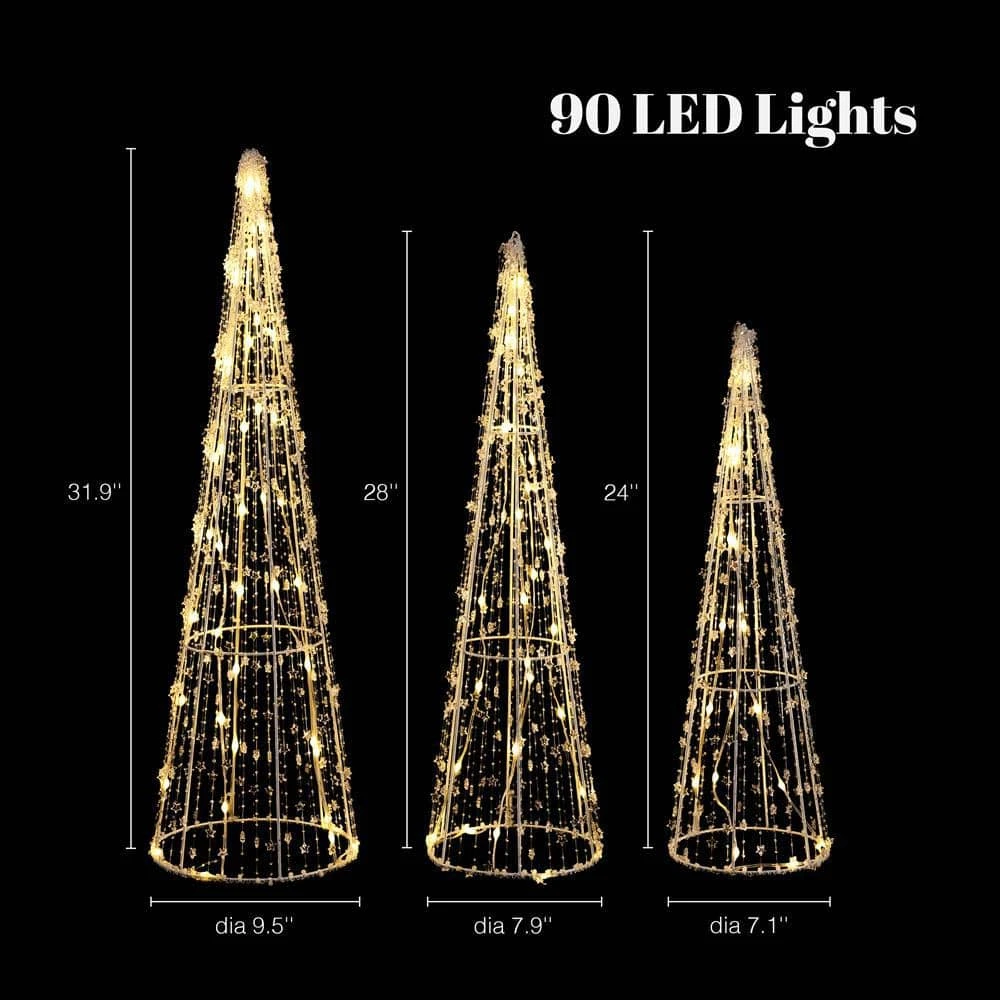 31.9 In. H Indoor And Outdoor Trees Holiday Christmas Decoration With Lights (Set Of 3) 2 31.9 In. H Indoor And Outdoor Trees Holiday Christmas Decoration With Lights (Set Of 3) - Image 2