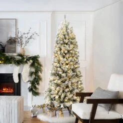 7 Ft. Pre-Lit Snow-Flocked Full Artificial Christmas Tree With Sturdy Metal Stand -Northlight Shop luxenhome pre lit christmas trees whap1403 4f 1000